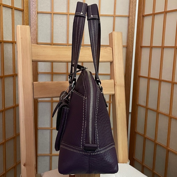 Coach Hampton Pebbled Leather Zipper Satchel in Dark Purple - Picture 8 of 17